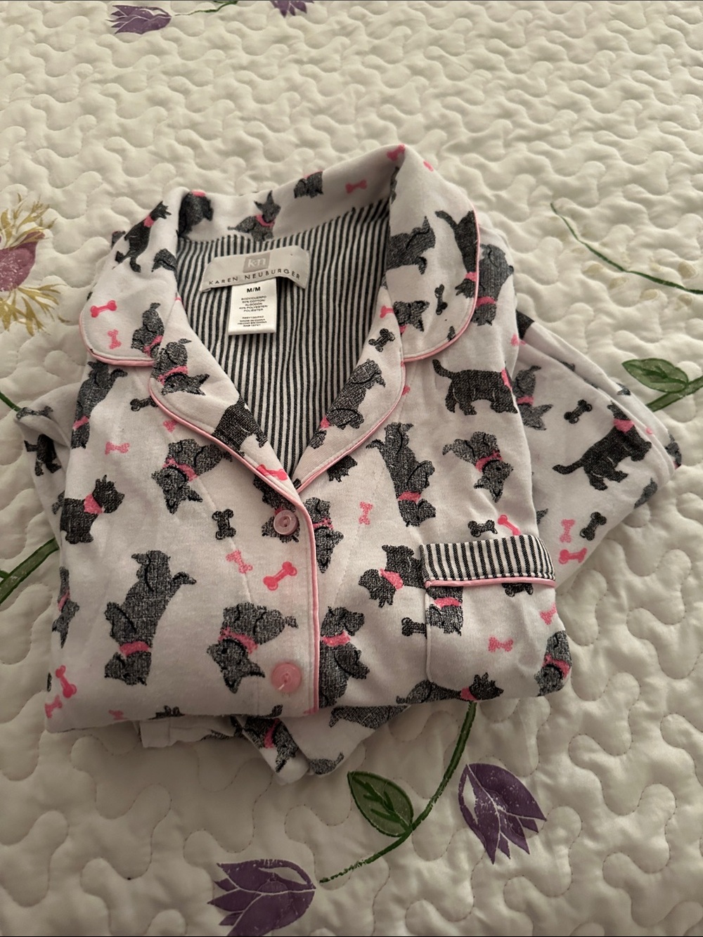 Karen Neuburger White & Pink (schnauzer) Dog-Print Pajama Set
